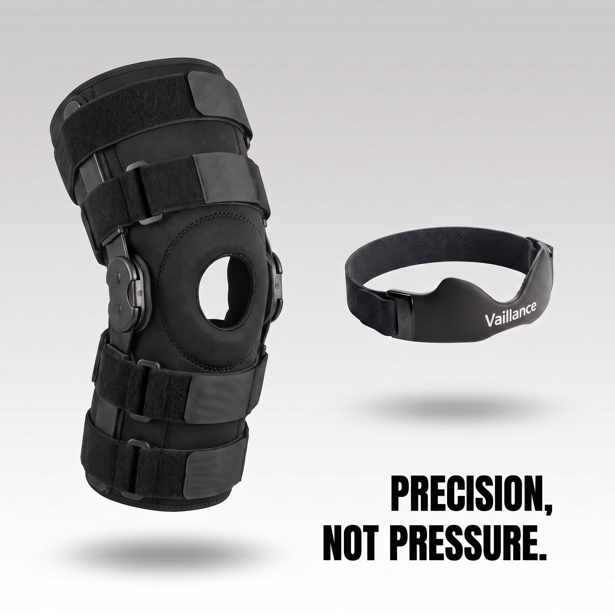 A bulky knee brace next to the Focus Strap
